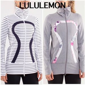 2 LULULEMON IN STRIDE ZIP UP JACKET HEATHER STRIPE